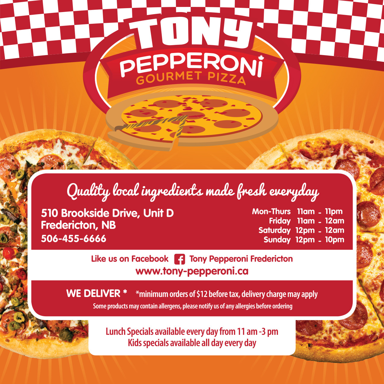 Tony Pepperoni Pizza
 Our Menu Tony Pepperoni Gourmet Pizza Fredericton NB