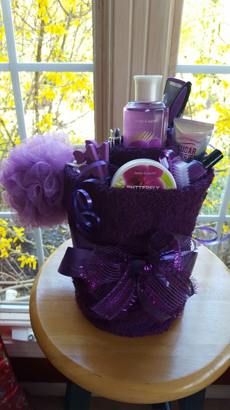 Towel Gift Basket Ideas
 Purple Towel Spa Gift Basket Made By Norma s Unique Gift