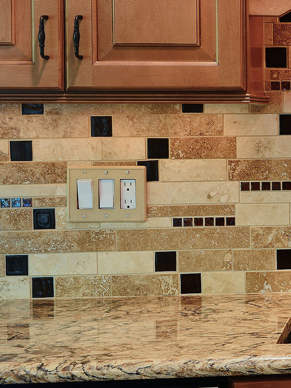 Travertine Tile Kitchen Backsplash
 BROWN GLASS TRAVERTINE Mix Backsplash Tile for Traditional