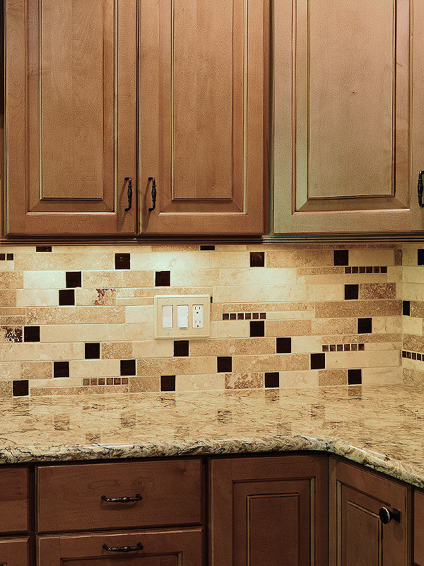 Travertine Tile Kitchen Backsplash
 BROWN GLASS TRAVERTINE Mix Backsplash Tile for Traditional