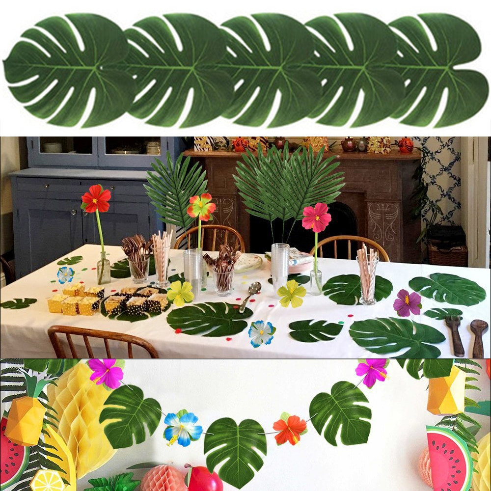 Tropical Beach Party Ideas
 12pcs Fabric Artificial Palm Leaves Tropical Hawaiian Luau