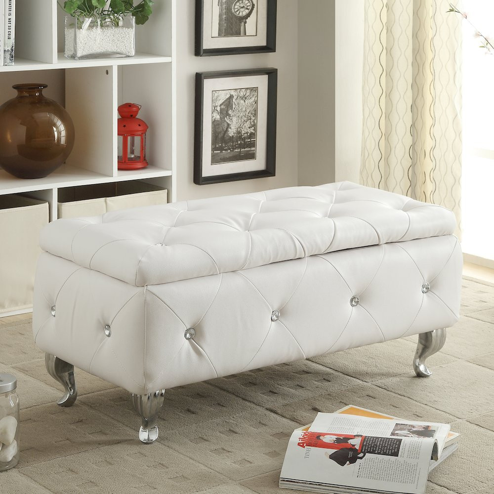 Tufted Bench Storage
 White Crystal Tufted Storage Bench