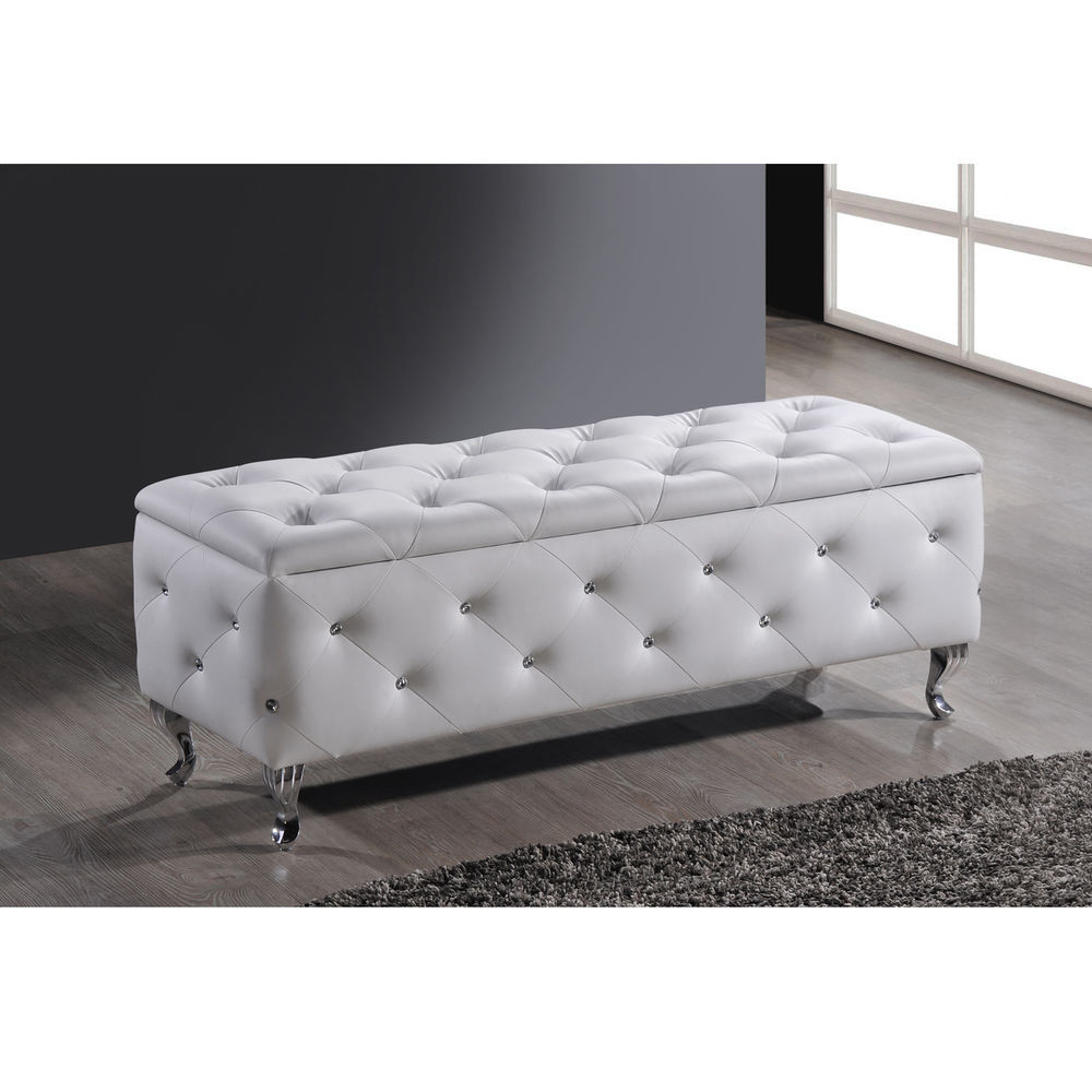 Tufted Bench Storage
 White Modern Crystal Tufted Upholstered Storage Bench