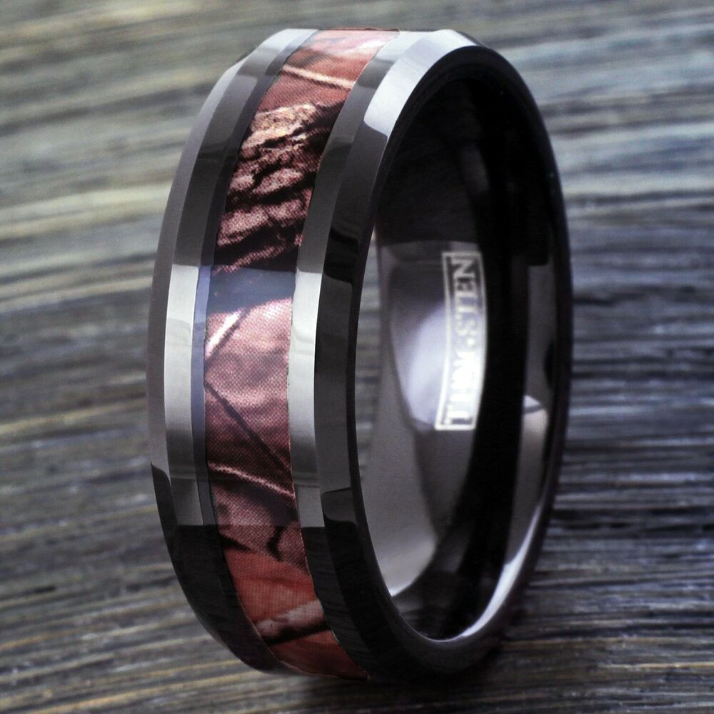 Tungsten Camo Wedding Bands
 Black Tungsten Men s Red Forest Camouflage Camo Hunting
