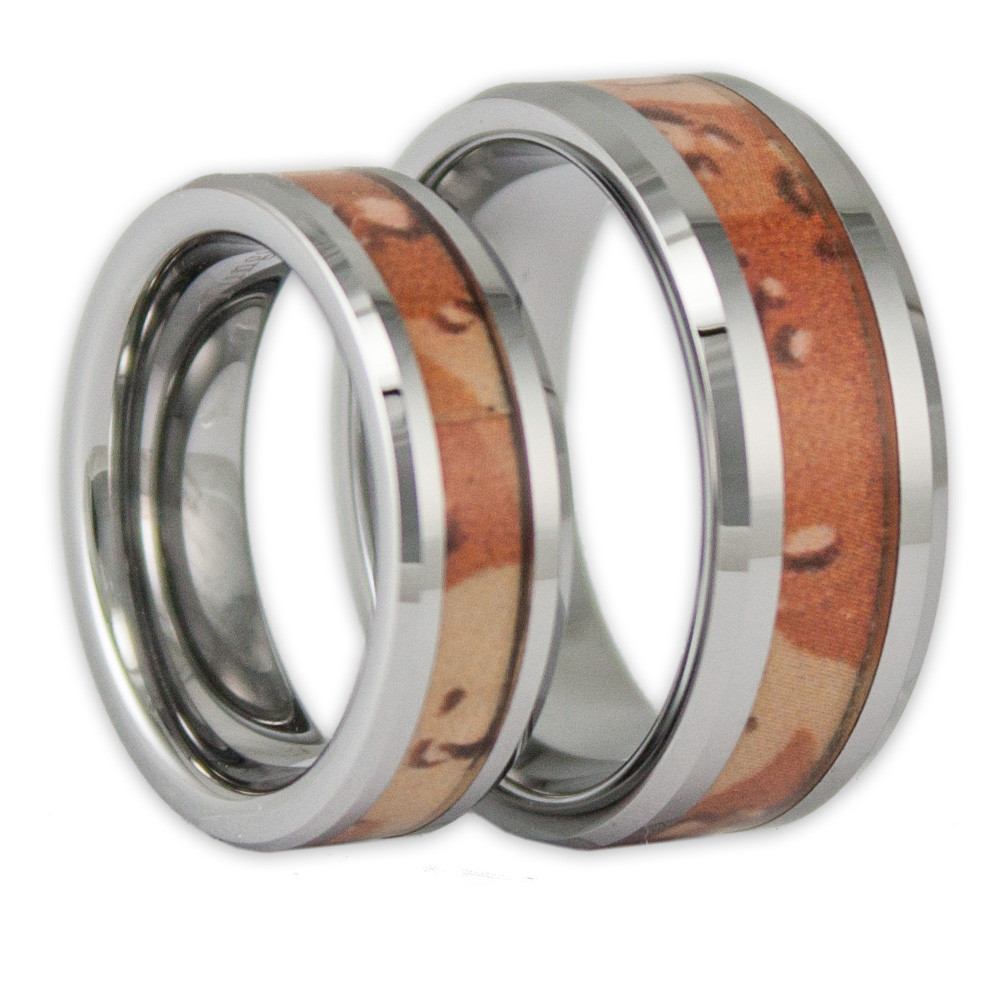 Tungsten Camo Wedding Bands
 His and Hers Desert Camo Tungsten Ring Set Camouflage