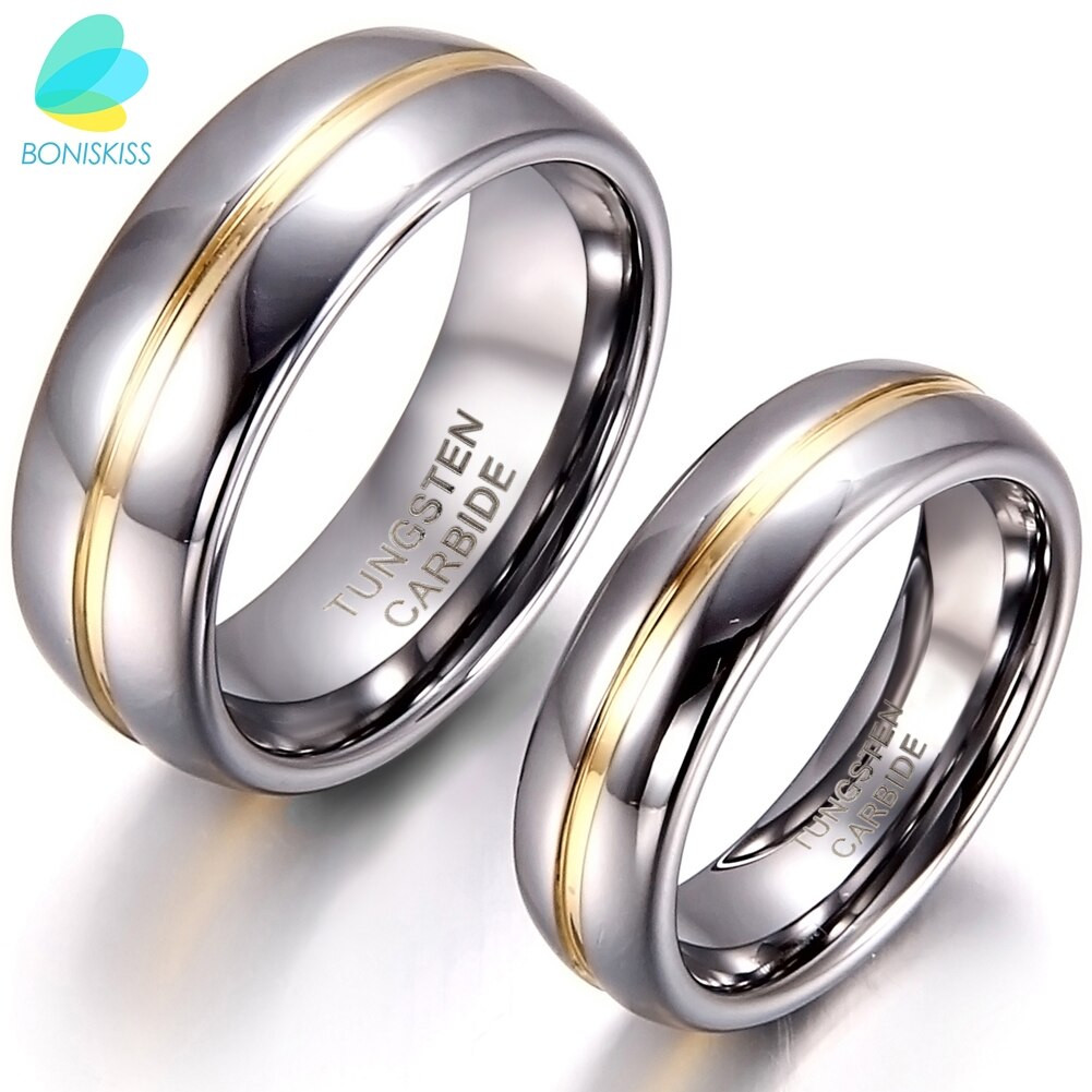 Tungsten Carbide Wedding Bands
 BONISKISS Couple Gold Inset Tungsten Carbide Ring for