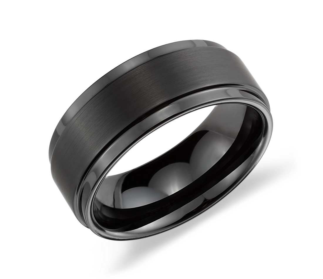 Tungsten Carbide Wedding Bands
 Ridged Edge Wedding Ring in Black Tungsten Carbide 9mm
