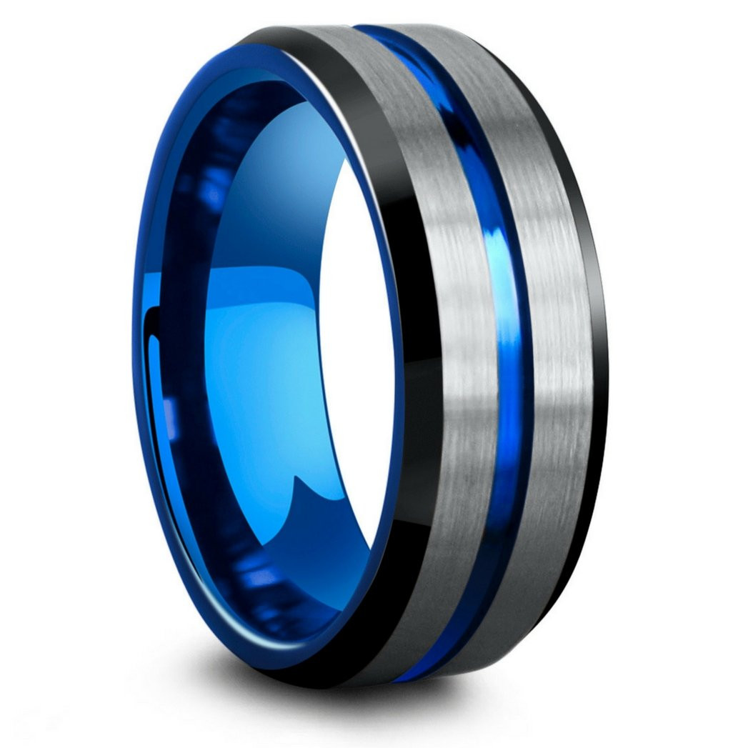 Tungsten Wedding Ring
 The Atlantic Black Ridge 8mm Mens Tungsten Wedding