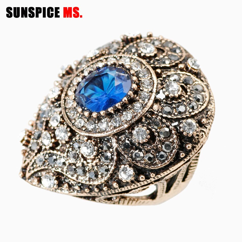 Turkish Wedding Ring
 SUNSPICE MS New Turkish Rings For Women Antique Gold Color