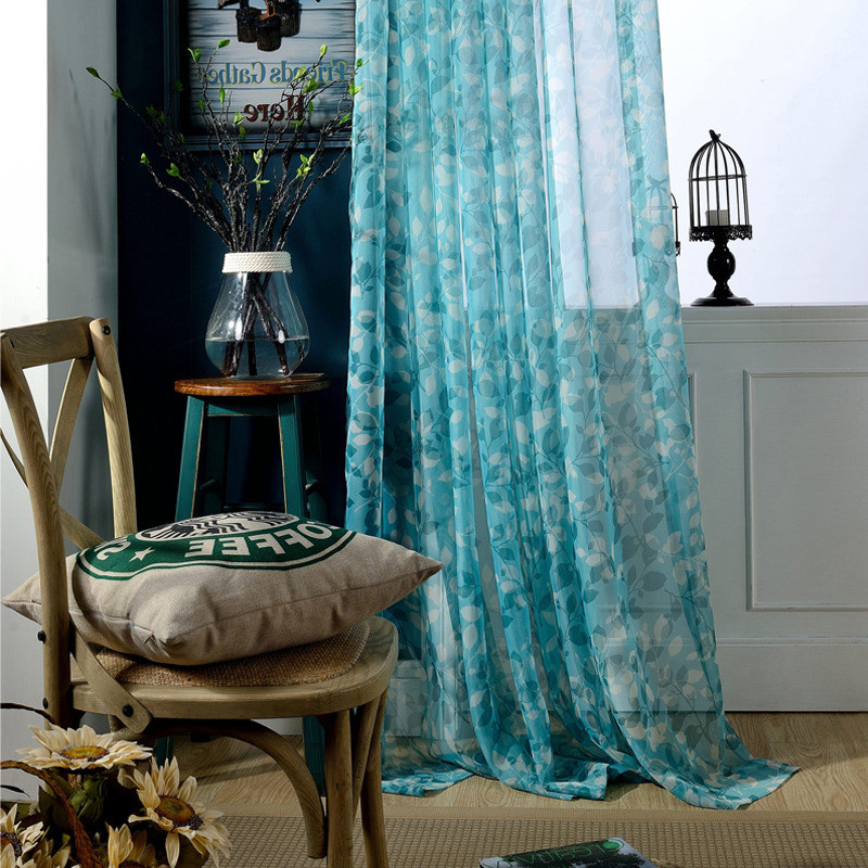 Turquoise Curtains Living Room
 Turquoise Blue Sheer Curtains Leaf Patterns Living Room