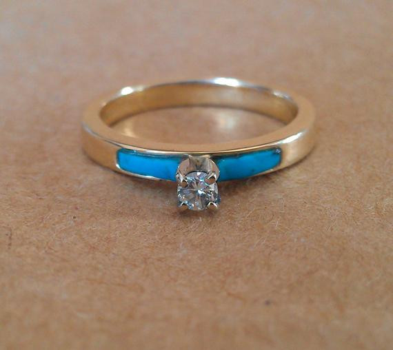 Turquoise Diamond Engagement Rings
 Turquoise Diamond Solitaire Engagement Ring made to order