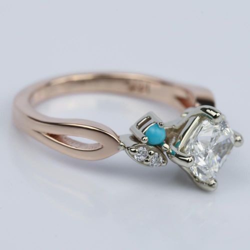 Turquoise Diamond Engagement Rings
 Turquoise Accented Two Tone Cushion Diamond Engagement Ring