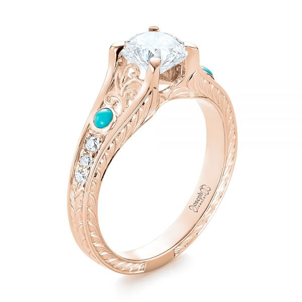 Turquoise Diamond Engagement Rings
 14k Rose Gold Custom Turquoise And Diamond Engagement Ring