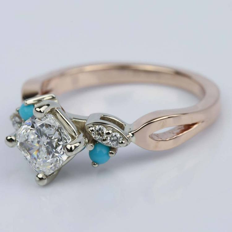 Turquoise Diamond Engagement Rings
 Turquoise Accented Cushion Diamond Engagement Ring