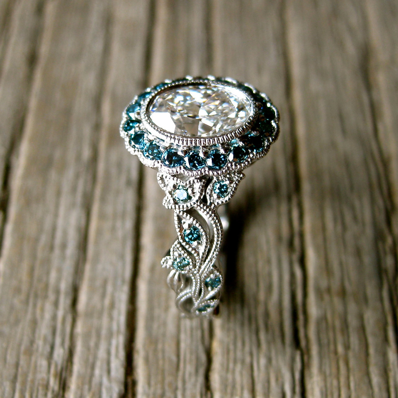 Turquoise Diamond Engagement Rings
 Yehuda Diamond Engagement Ring in Platinum with Teal Turquoise