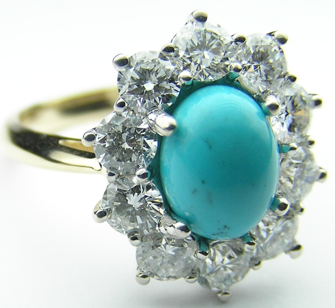 Turquoise Diamond Engagement Rings
 European Engagement Ring Oval Turquoise Flower Diamond