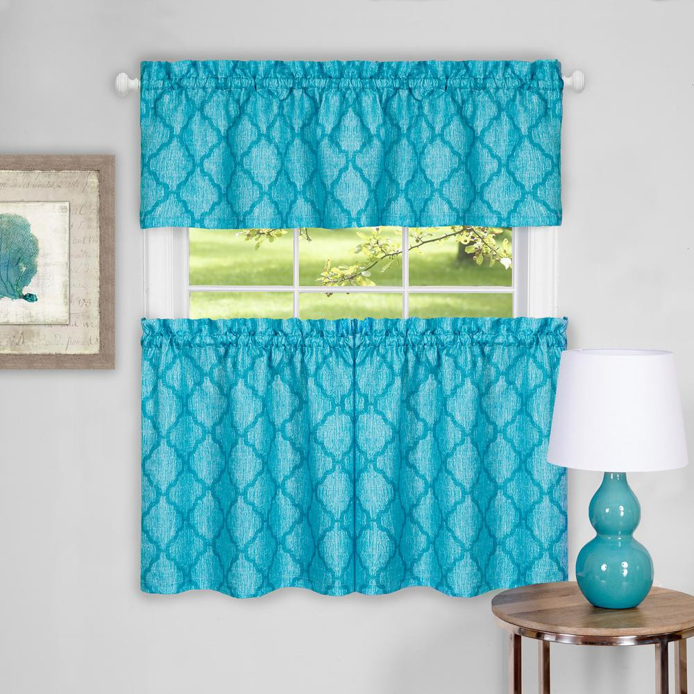 Turquoise Kitchen Curtains
 Achim Colby Turquoise Polyester Tier and Valance Curtain