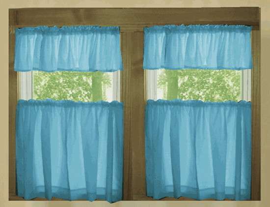 Turquoise Kitchen Curtains
 Solid Turquoise Cotton Kitchen Tier Cafe Curtains