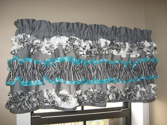 Turquoise Kitchen Curtains
 Items similar to Valance Curtain Ruffles Ruffled Custom