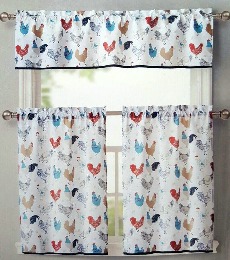 Turquoise Kitchen Curtains
 ROOSTER KITCHEN WINDOW CURTAINS 3 SET FLORAL TIERS VALANCE