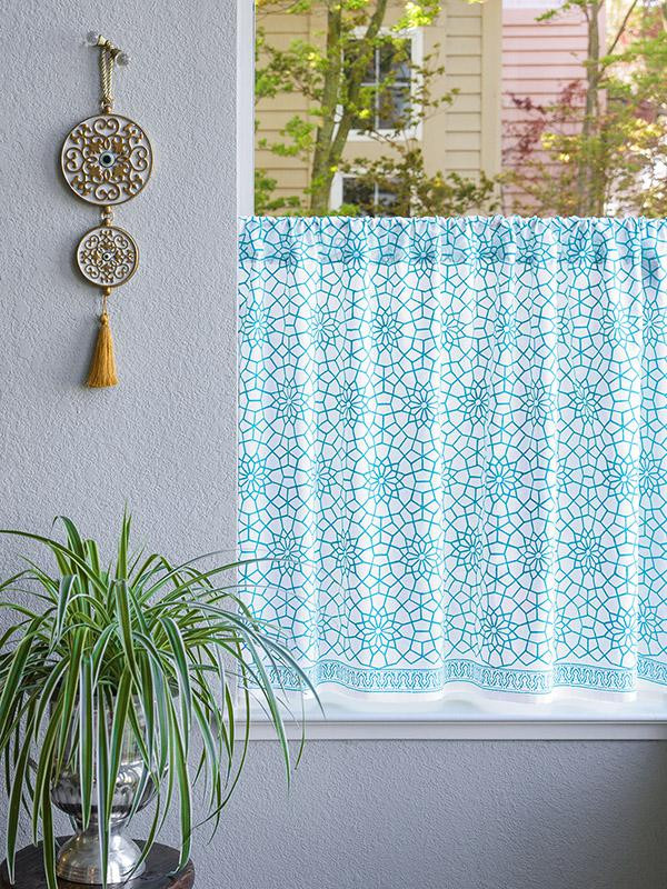 Turquoise Kitchen Curtains
 Turquoise White Kitchen curtains Geometric cafe curtain