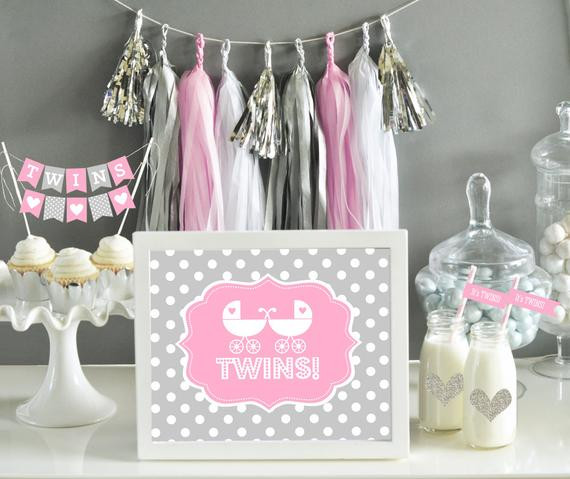 Twin Baby Shower Decoration Ideas
 Items similar to Twin Girls Baby Shower Decor Sign It s