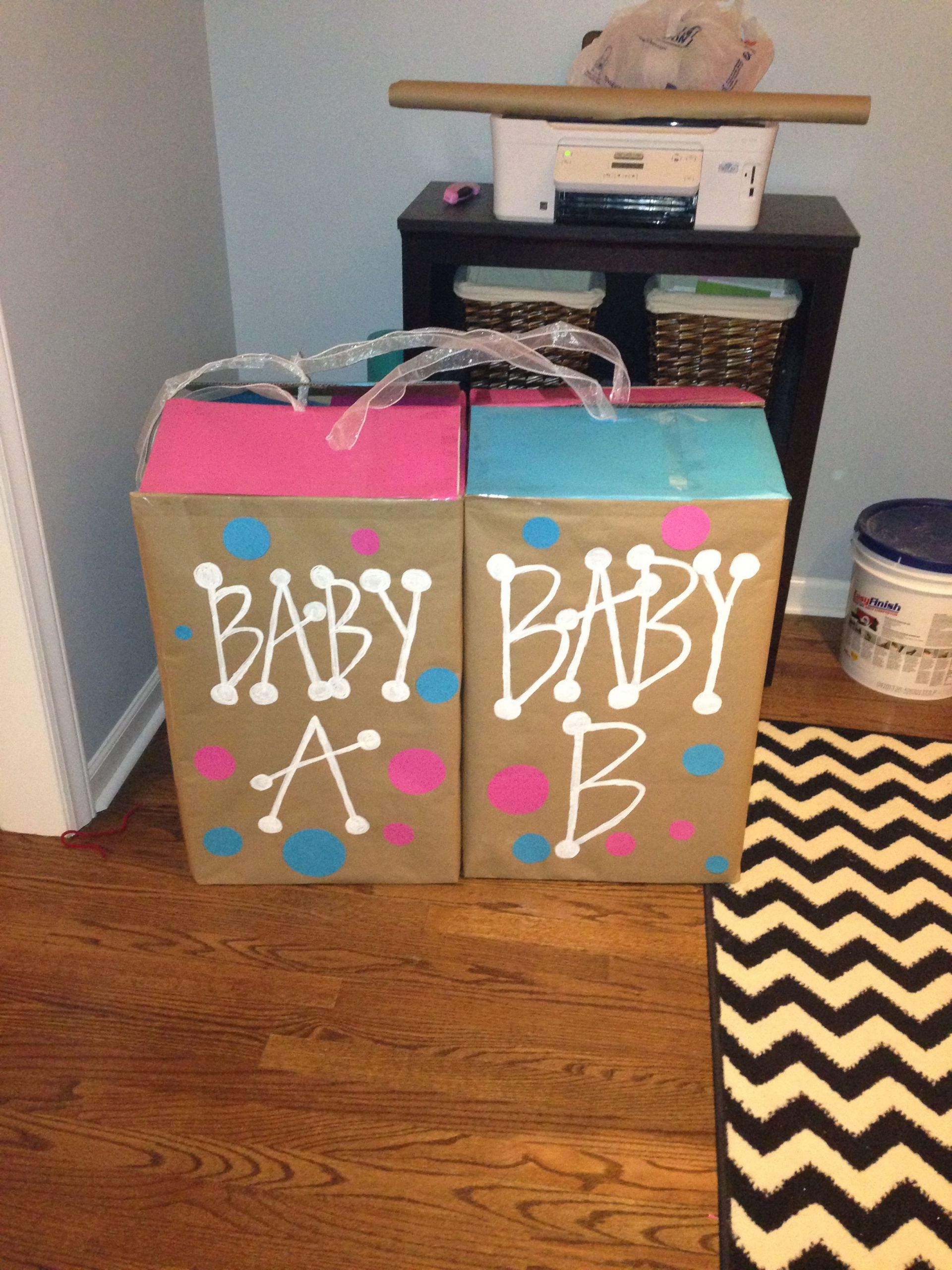 Twin Gender Reveal Party Ideas
 Baby a and baby b gender reveal boxes For twins
