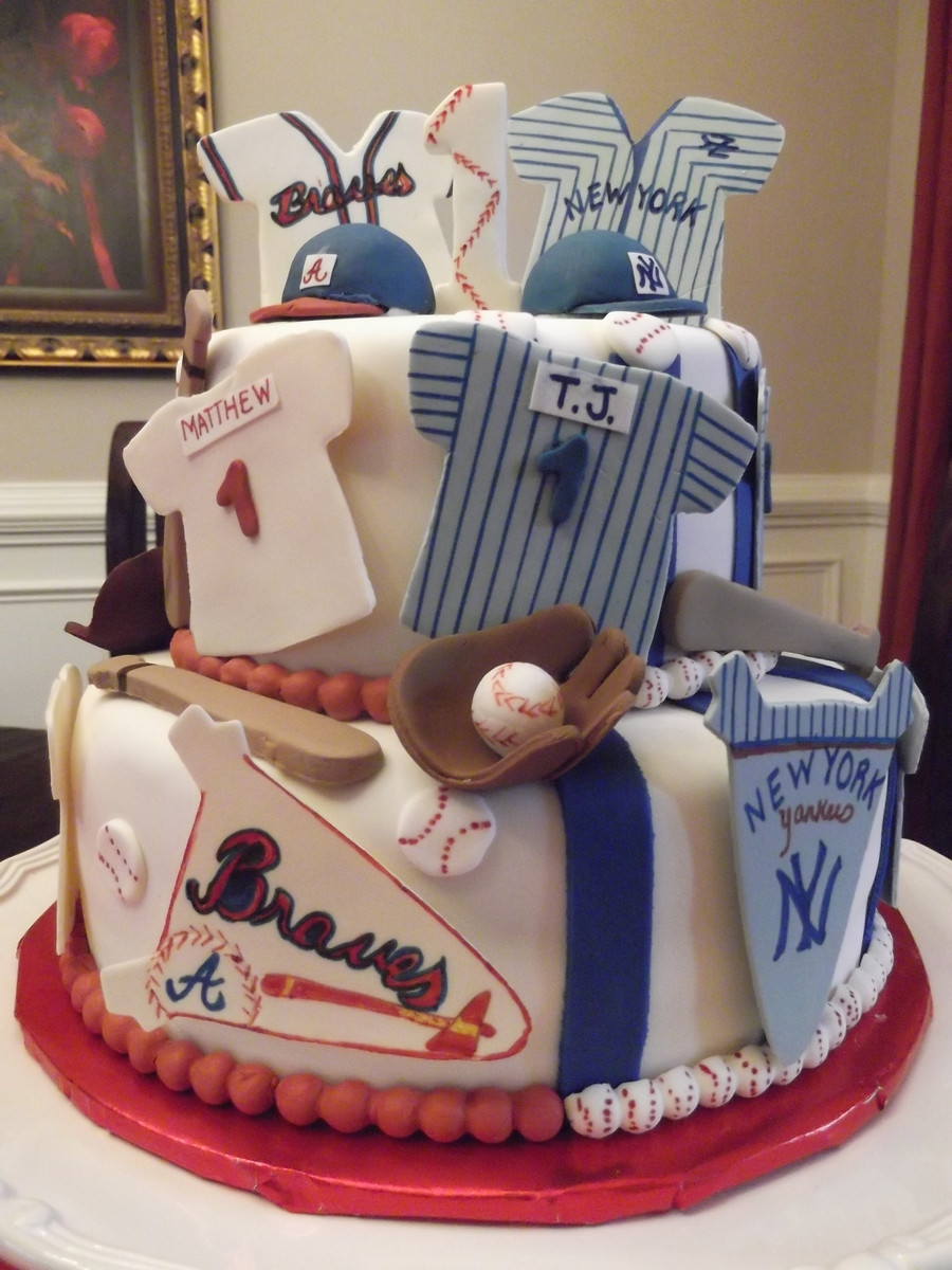 Twins Birthday Cake
 Yankees Braves Birthday Cake For Twin Boys CakeCentral