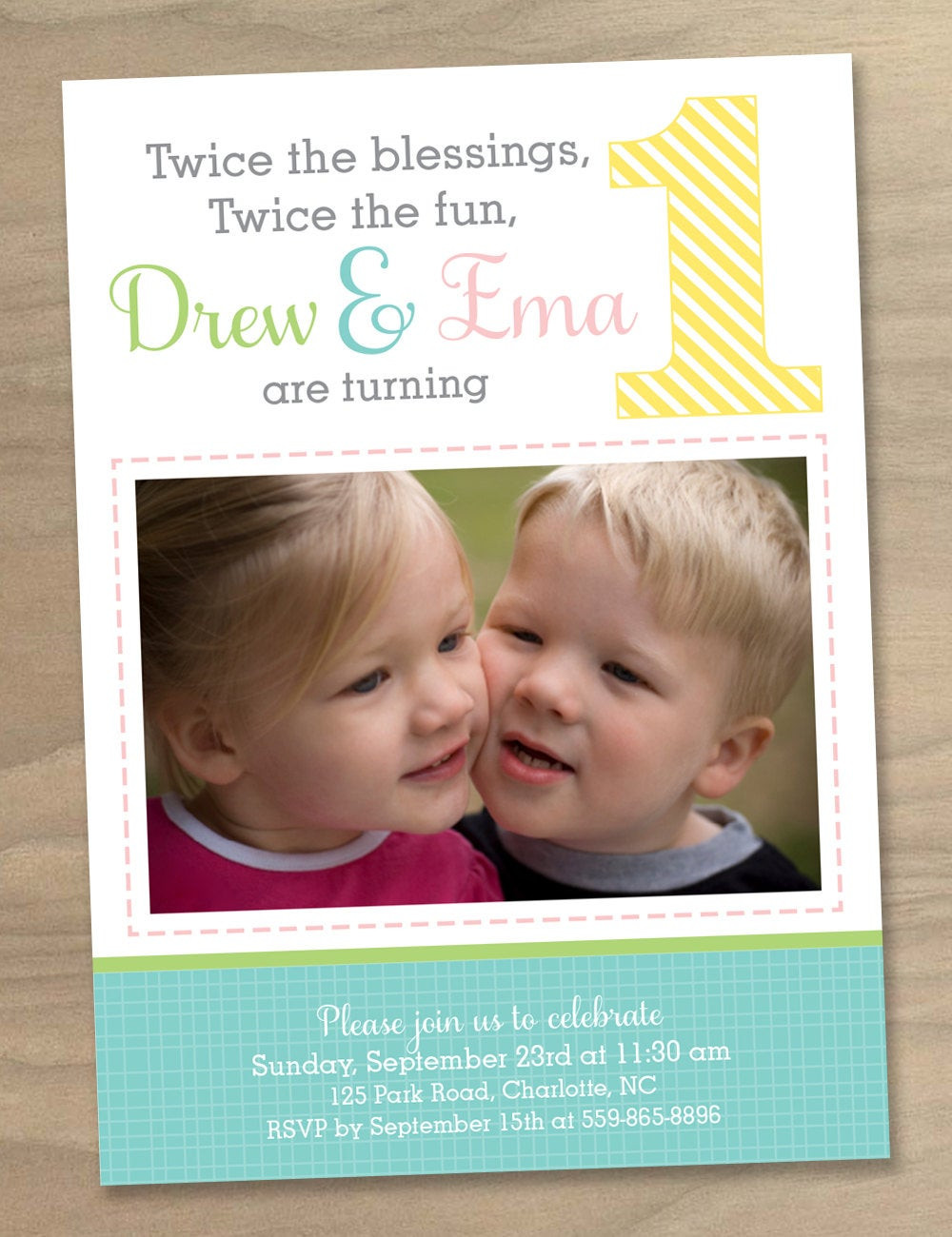 Twins First Birthday Invitations
 Baby Girl and Boy Twins First 1st Birthday Invitation