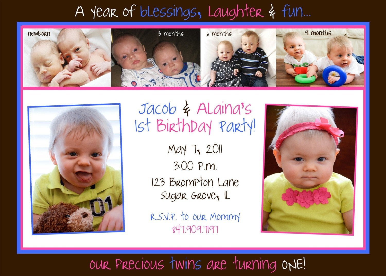 Twins First Birthday Invitations
 Twins First Birthday Party Invitation Monthly by ElleryDesigns