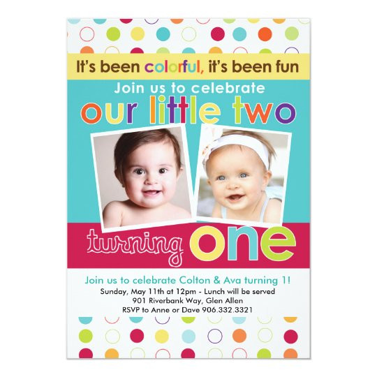 Twins First Birthday Invitations
 Colorful Fun Twins First Birthday Invitation