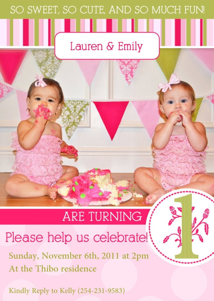 Twins First Birthday Invitations
 Twins 1st Birthday Invitation YOU PRINT