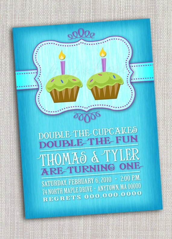 Twins First Birthday Invitations
 Twins First Birthday Party Invitation by firstfrostdesigns