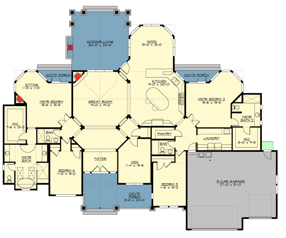 Two Master Bedroom House Plans
 Mountain Craftsman with 2 Master Suites JD
