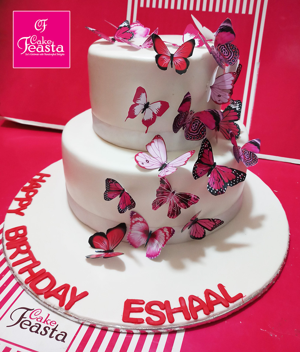 Two Tier Birthday Cake
 2 Tier Butterfly Theme Birthday Cake Fondant Cakes in Lahore