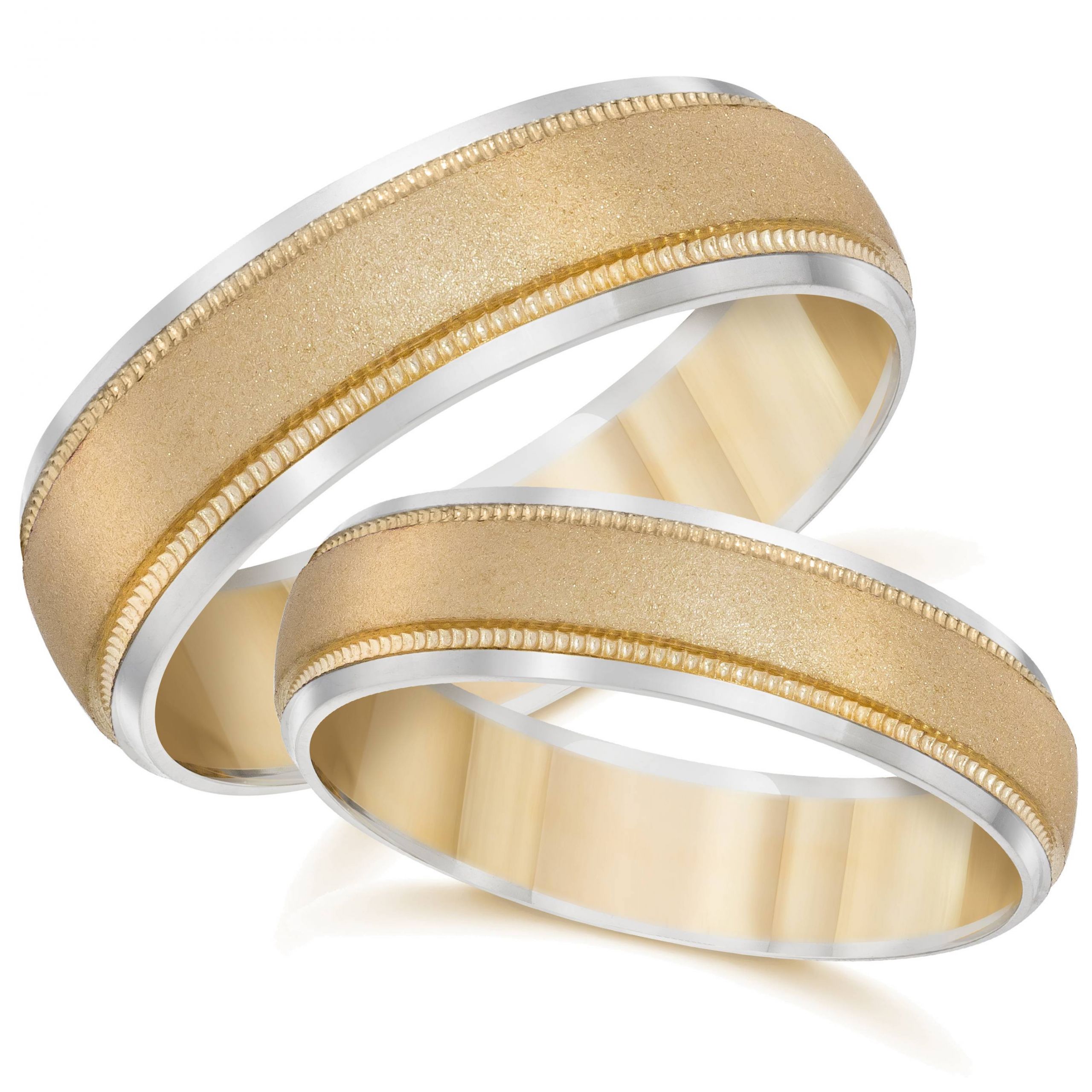 Two Tone Wedding Ring Sets
 Gold Matching His Hers Two Tone Wedding Band Ring Set
