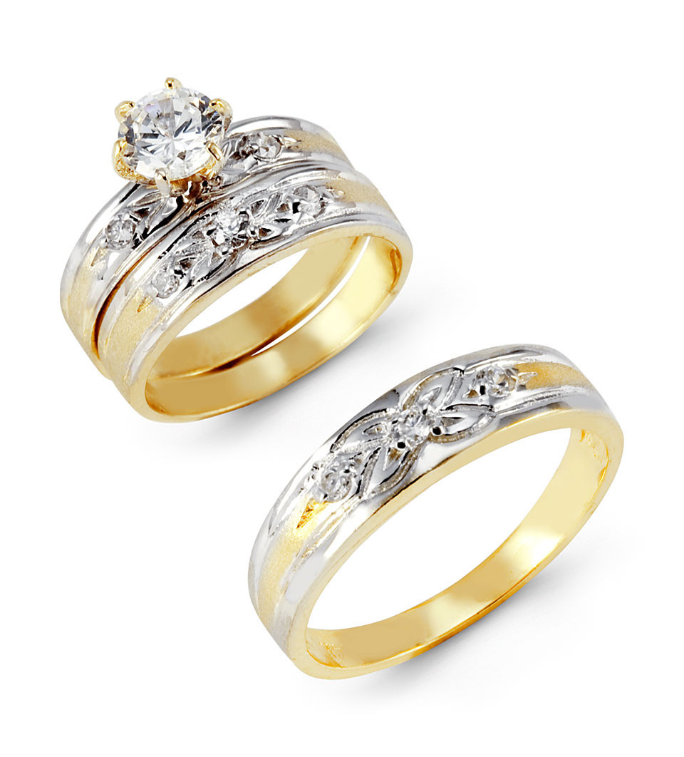 Two Tone Wedding Ring Sets
 14k Two Tone Gold Cubic Zirconia Flower Wedding Rings