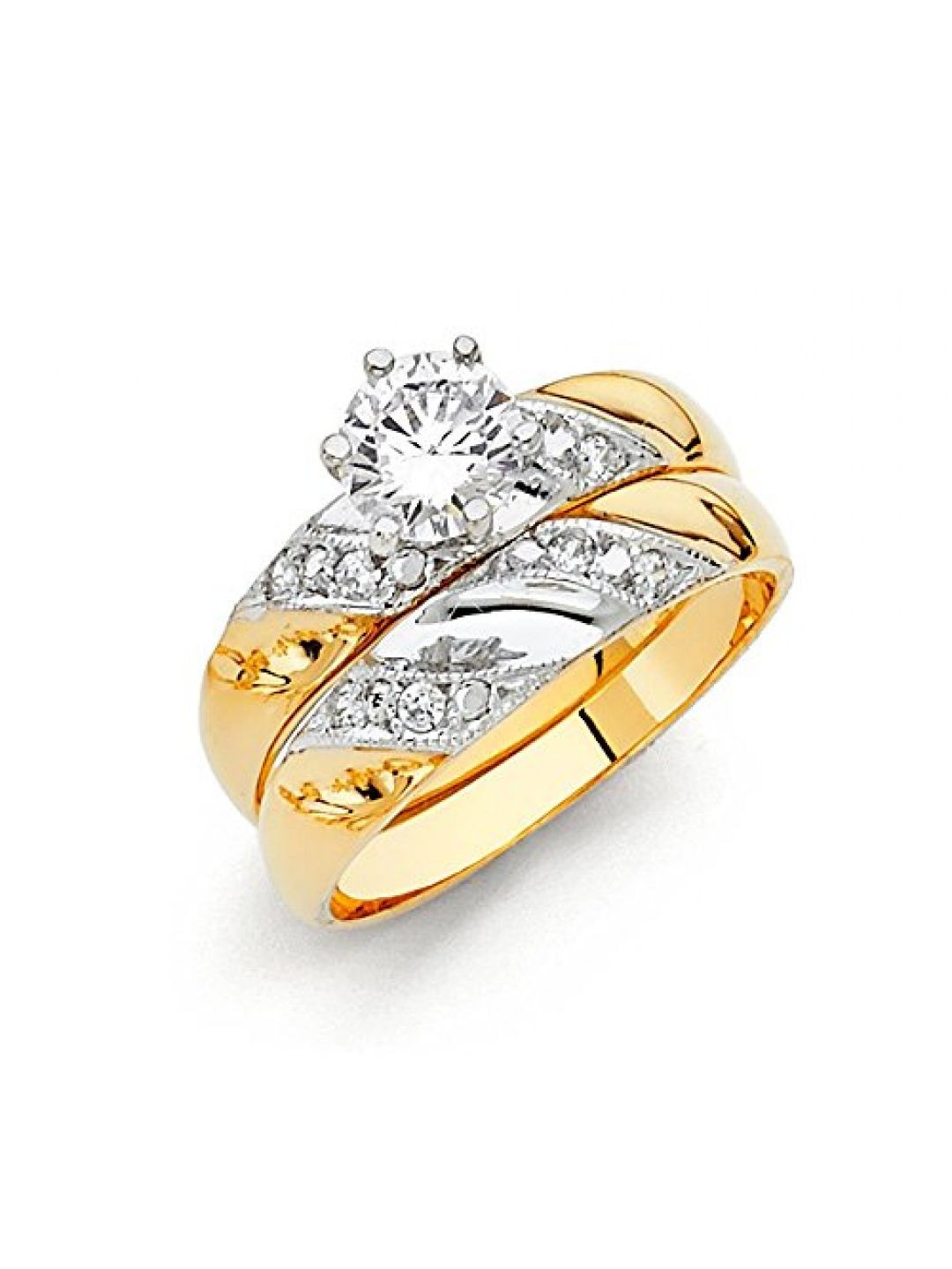 Two Tone Wedding Ring Sets
 14k Two Tone Gold SOLID Engagement Ring and Wedding Band 2