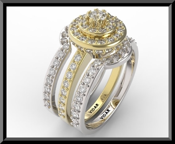 Two Tone Wedding Ring Sets
 Two Tone Gold Halo Diamond Wedding Ring Set Bridal Rings