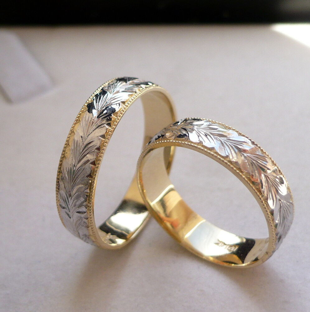 Two Tone Wedding Ring Sets
 14K SOLID GOLD HIS & HER two tone WEDDING BAND RING SET 5