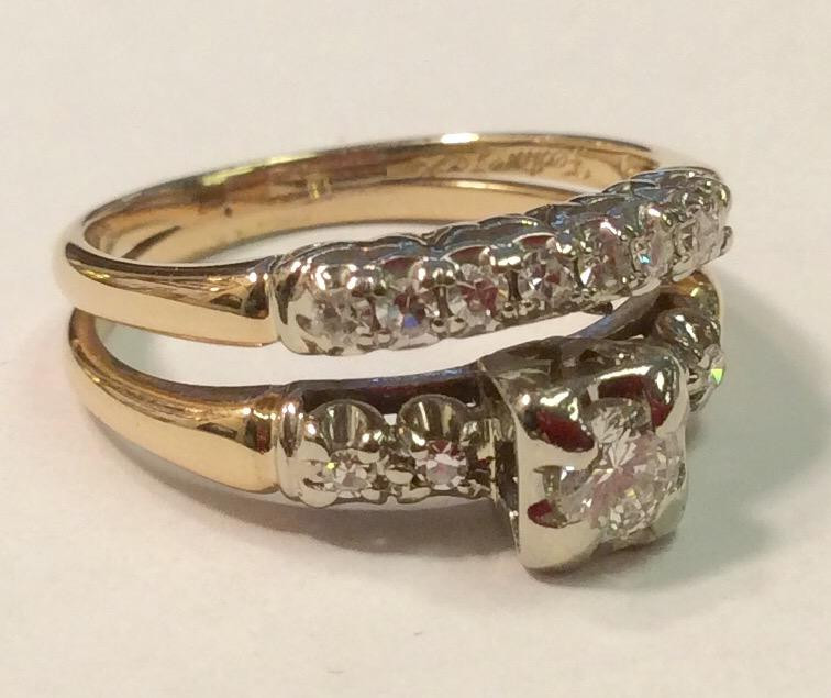Two Tone Wedding Ring Sets
 Vintage 1940 S 14 K Gold Two Tone Diamond Wedding Ring Set