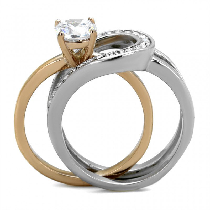 Two Tone Wedding Ring Sets
 CJE2032 Two Tone IP Rose Gold Wedding Ring Set