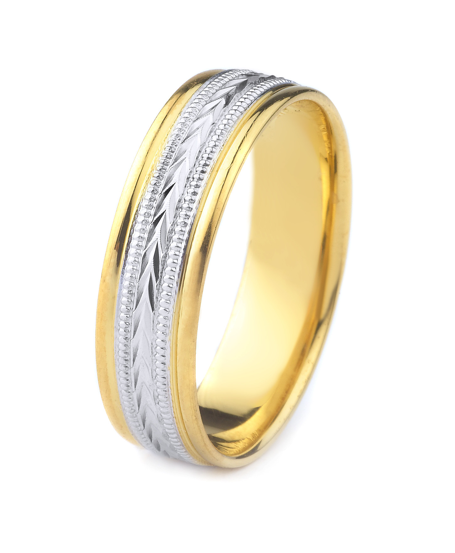 Two Toned Wedding Bands
 14k Gold Men s Two Tone Wedding Band with Wheat & Milgrain
