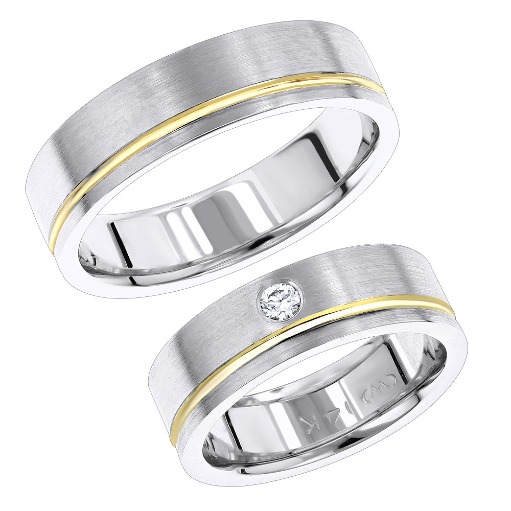 Two Toned Wedding Bands
 14K Gold Two Tone His and Hers Diamond Wedding Bands Set