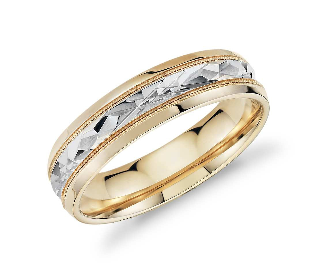 Two Toned Wedding Bands
 Two Tone Milgrain Diamond Cut Wedding Band in 14k Yellow