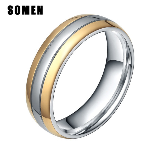 Two Toned Wedding Bands
 6MM Silver Gold Color Titanium Ring Men Engagement Rings