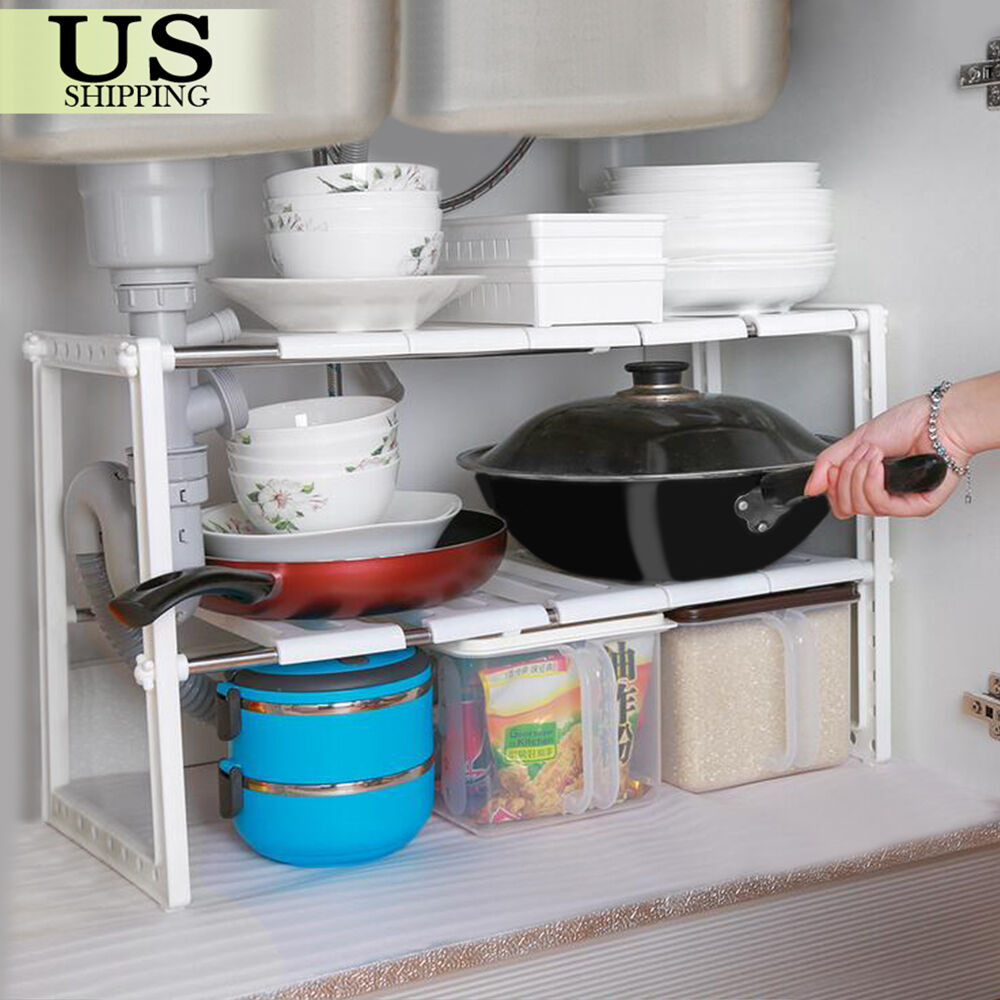 Under Cabinet Organizers Kitchen
 Adjustable Under Sink Cabinet Storage Counter Shelf