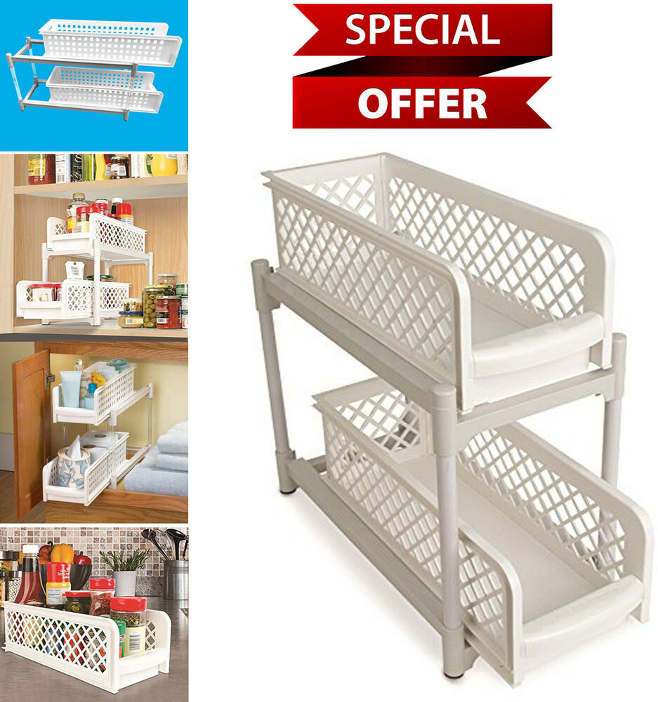 Under Cabinet Organizers Kitchen
 2 Tier Kitchen Under Cabinet Sliding Shelf Basket Bathroom