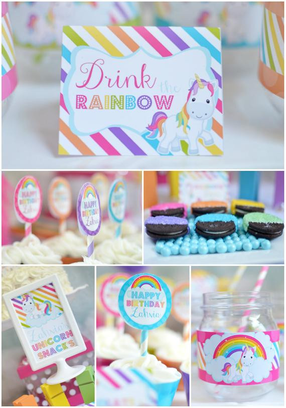 Unicorn Birthday Party Food Ideas Name
 Personalized Diy "Rainbow Unicorn" Birthday Digital