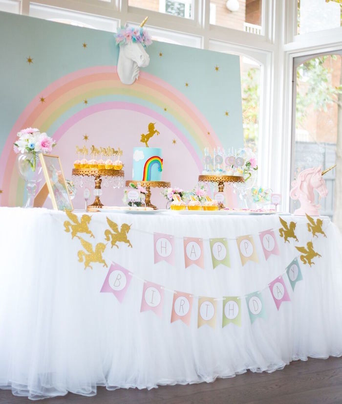 Unicorn Party Table Ideas
 Kara s Party Ideas Floral Rainbow Glam Unicorn Birthday